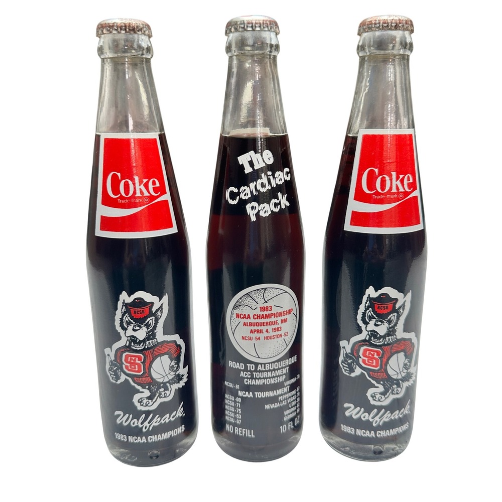NC State Wolfpack Basketball 1983 NCAA Champs Glass Coke Bottle Unopenedi Lot 3